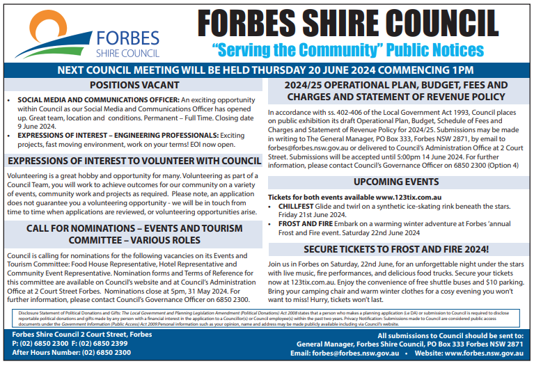Forbes Shire Council public notices